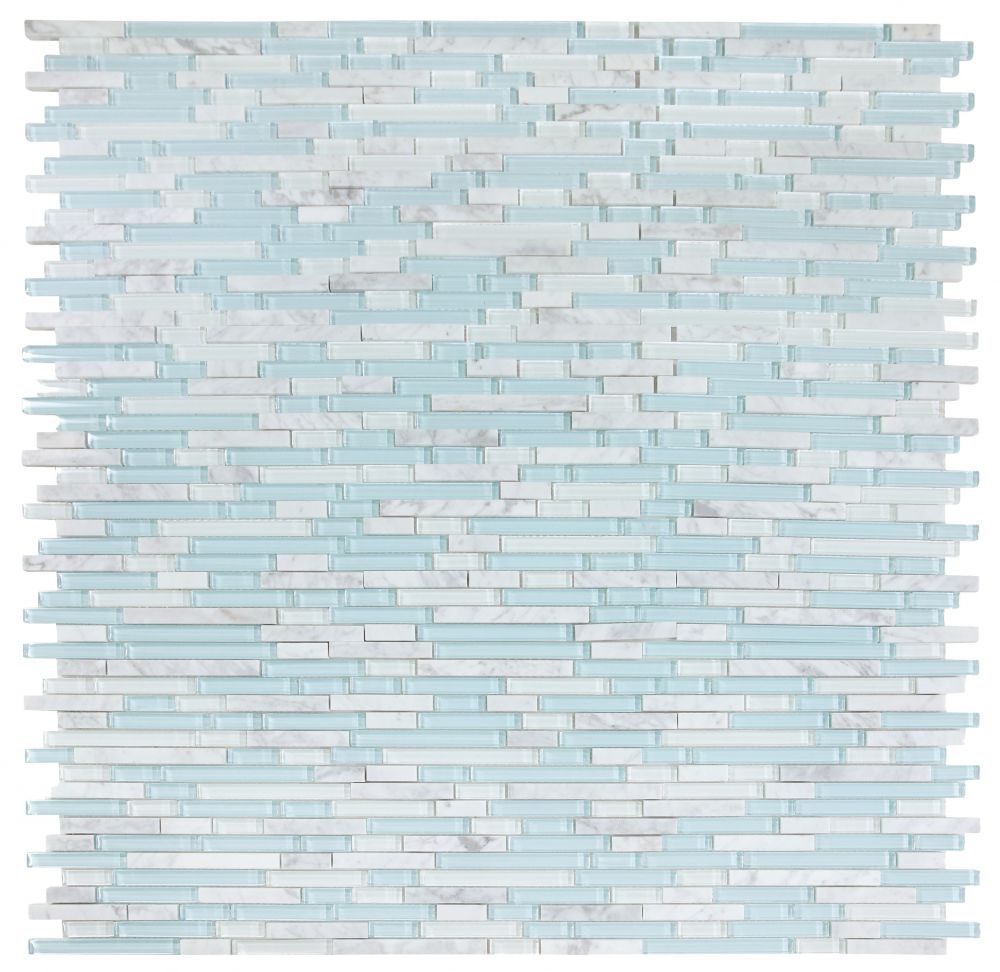 Elysium - Linear Carrara Turquoise 11.75 in. x 12 in. Glass and Marble Mosaic