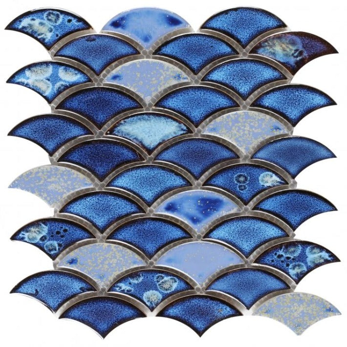 Elysium - Dragon Scale 9.75 in. x 12 in. Porcelain Mosaic - Royal Blue
