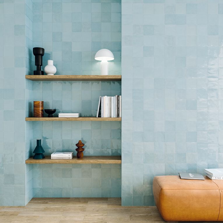 Arizona Tile - Flash 5&quot; x 5&quot; Ceramic Wall Tile - Light Blue Installed