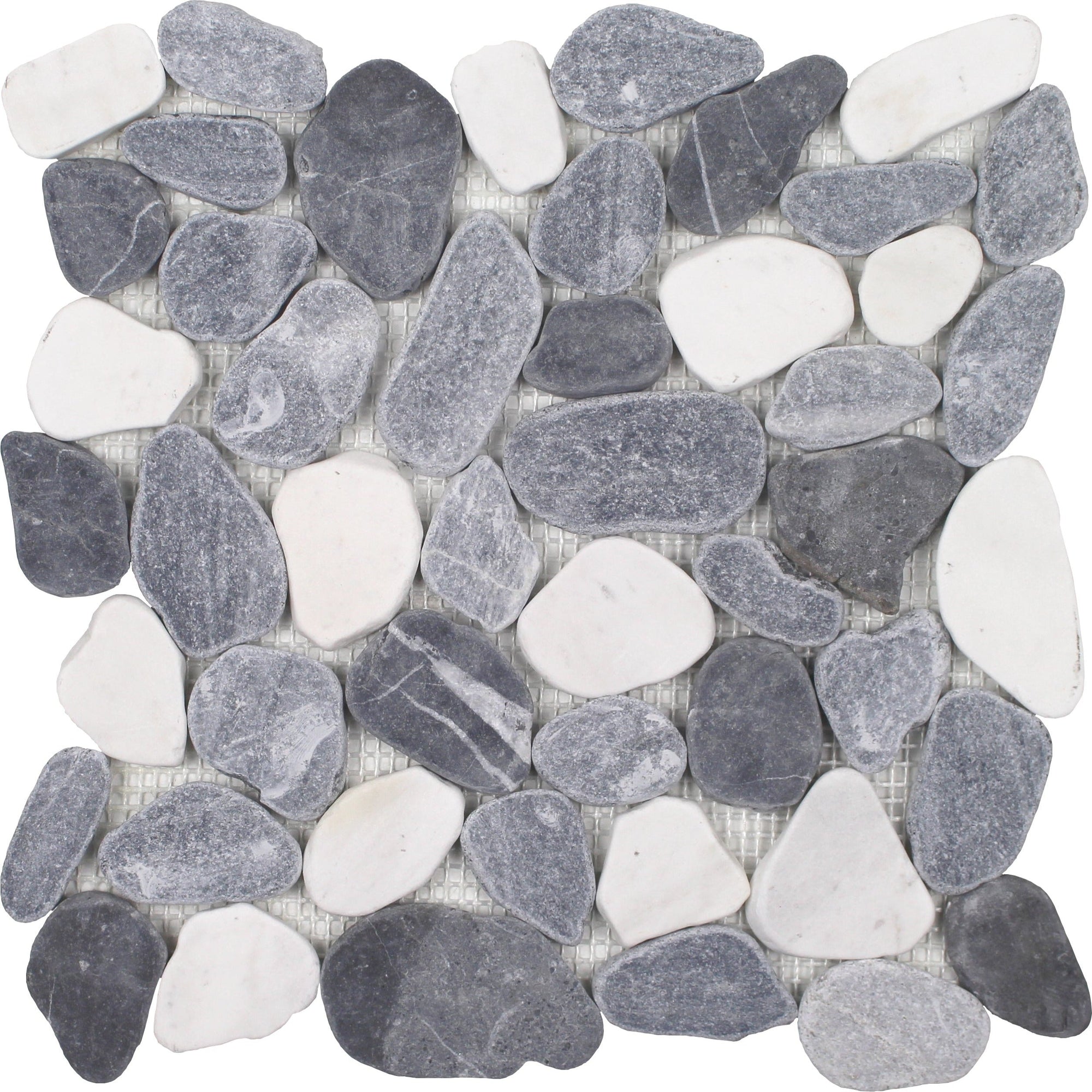 Tesoro - Beach Stones Collection - Sliced Pebble Mosaic - White, Blue and Grey