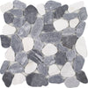 See Tesoro - Beach Stones Collection - Sliced Pebble Mosaic - White, Blue and Grey