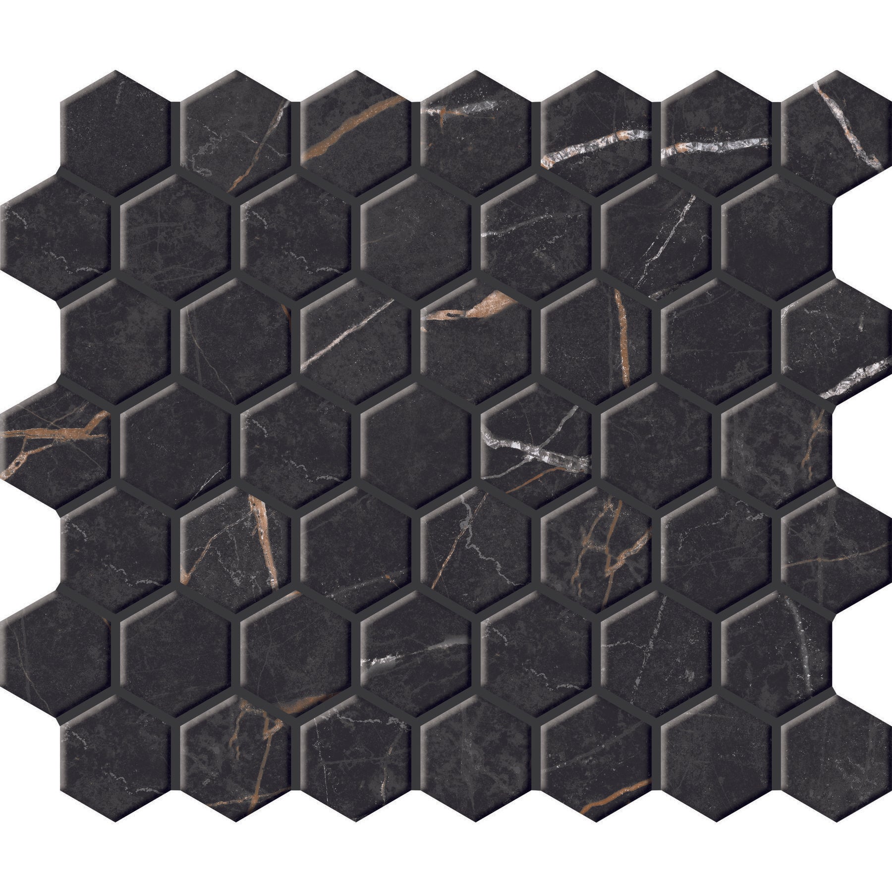 Daltile - Perpetuo - 1 1/2 in. Glazed Ceramic Hexagon Mosaic - Infinite Black