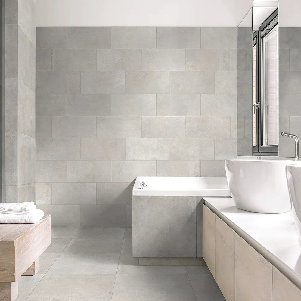 CommodiTile - Durstone 12 in. x 24 in. Porcelain Tile - White Matte Installed