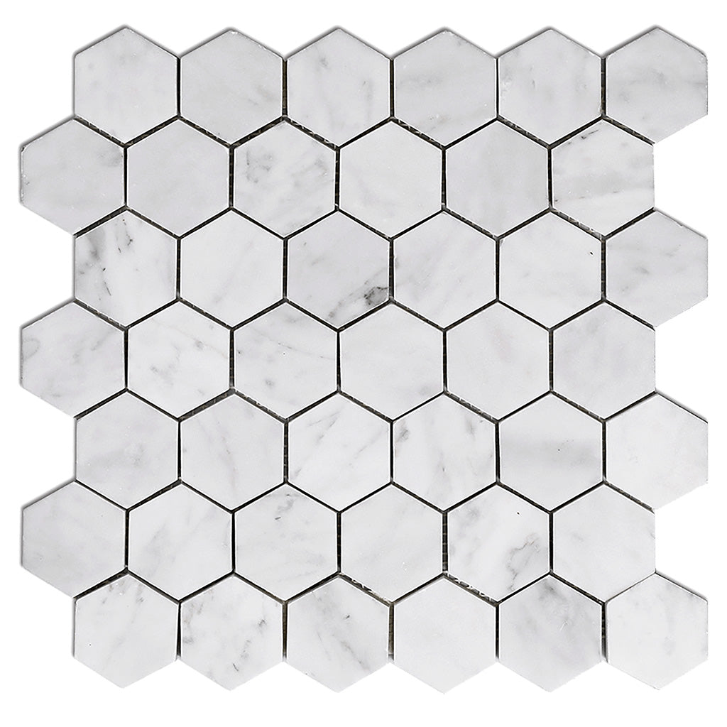 DW Tile & Stone - 2" Hexagon Bianco Gioia Marble Mosaic Tile - Honed