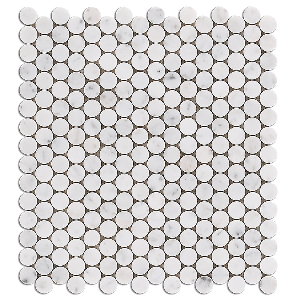 DW Tile & Stone - Penny Round Bianco Gioia Marble Mosaic Tile - Polished