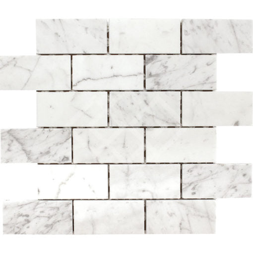 Enzo Tile - Carrara White Marble Mosaic Tile - 2&quot; x 4&quot; Brick