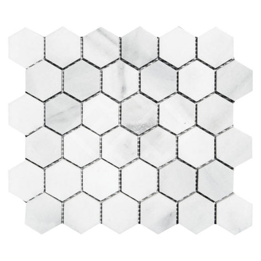 Enzo Tile - Massa Bianco Marble Mosaic Tile - 2" Hex Polished