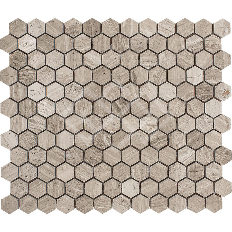 Enzo Tile - Wooden Gray Marble Mosaic Tile - 1" Hex