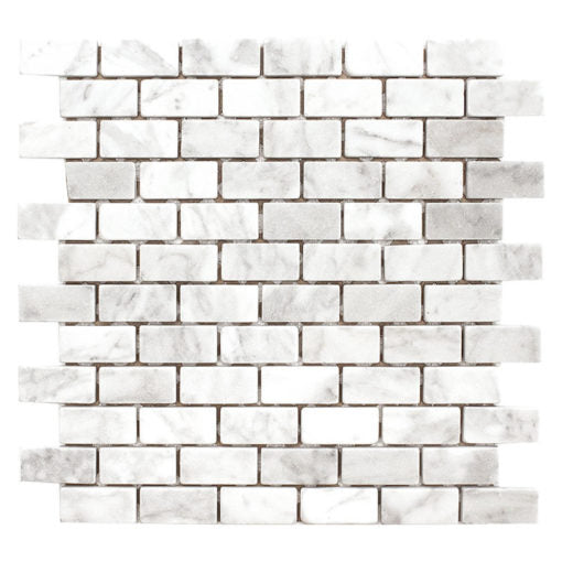 Enzo Tile - Carrara White Marble Mosaic Tile - 1&quot; x 2&quot; Tumbled