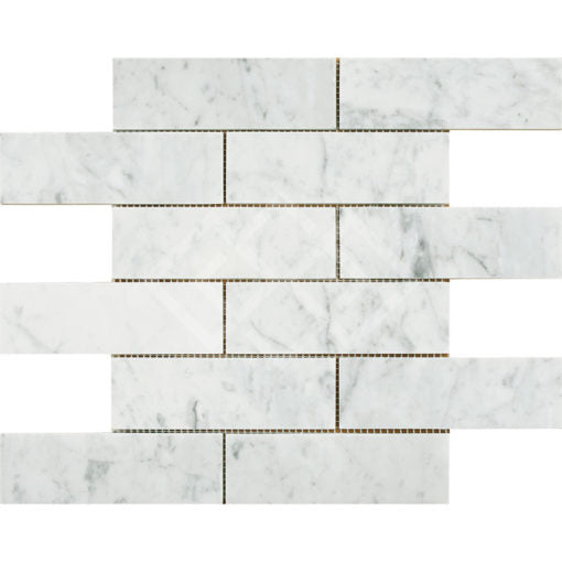 Enzo Tile - Carrara White Marble Mosaic Tile - 2&quot; x 6&quot; Brick