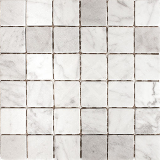 Enzo Tile - Carrara White Marble Mosaic Tile - 2" x 2" Tumbled