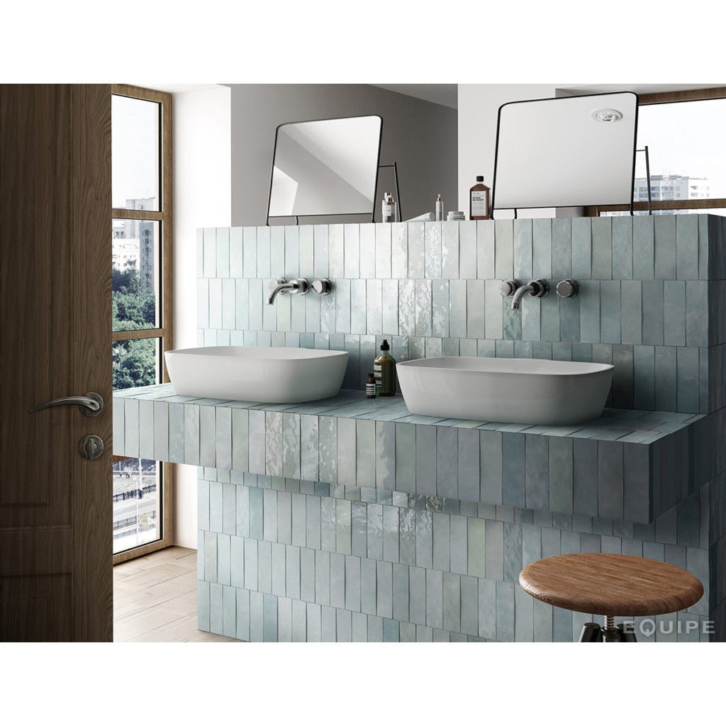 Equipe - Artisan Collection - 2.5&quot; x 8&quot; Wall Tile - Aqua Installed