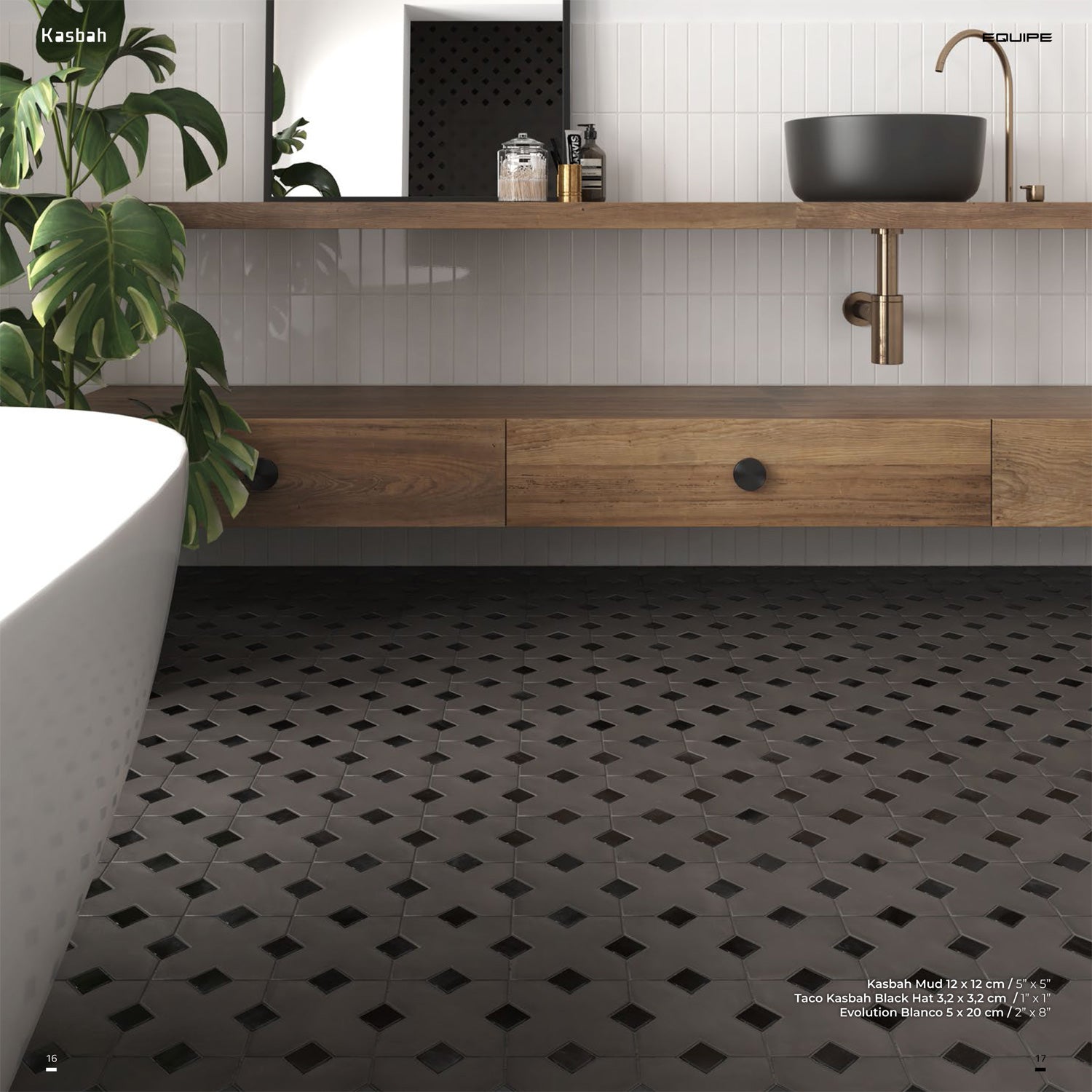 Equipe - Kasbah Collection - 1 in. x 1 in. Porcelain Tile - Black Hat Gloss