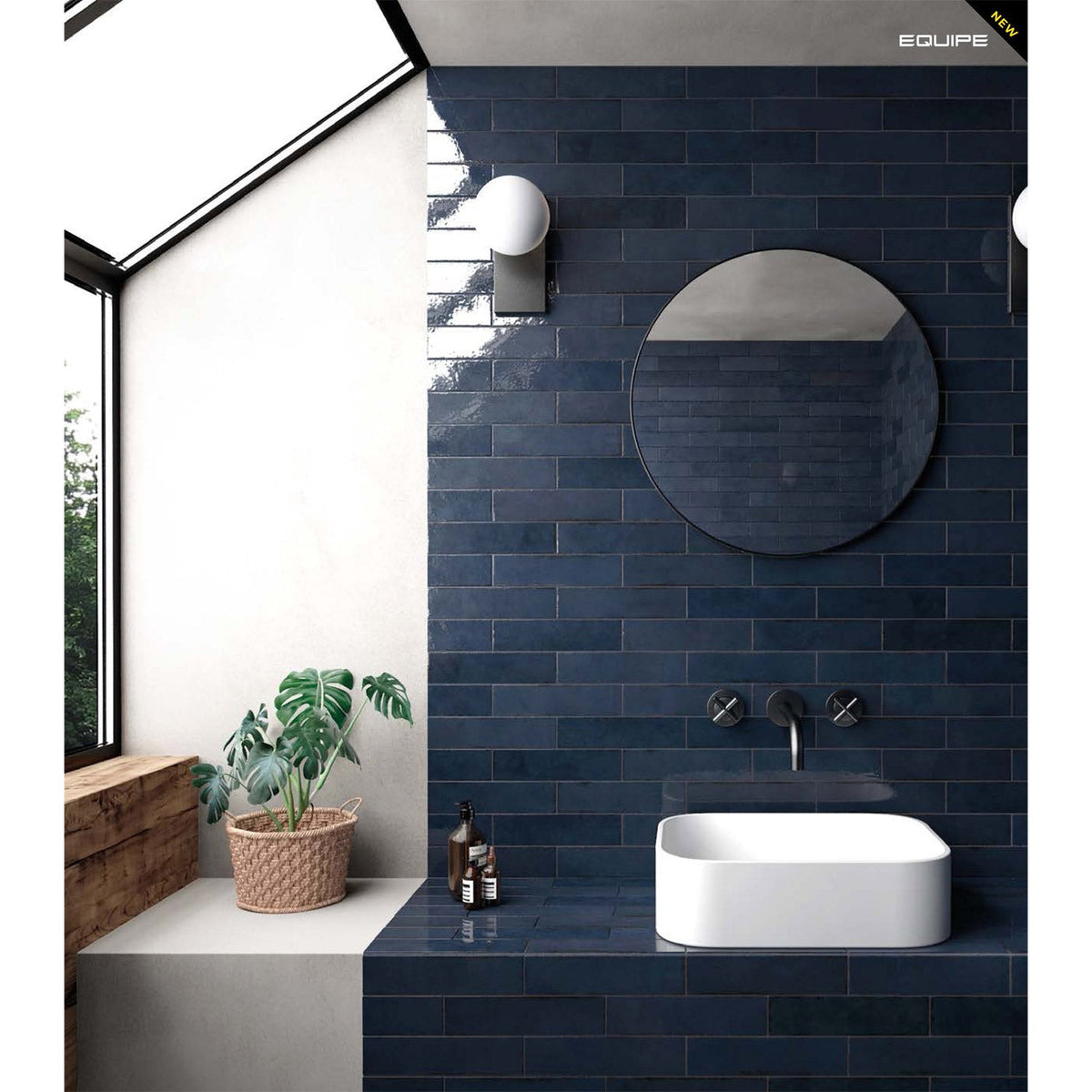 Equipe - Tribeca Collection - 2.5 in. x 10 in. Wall Tile - Blue Note Installed