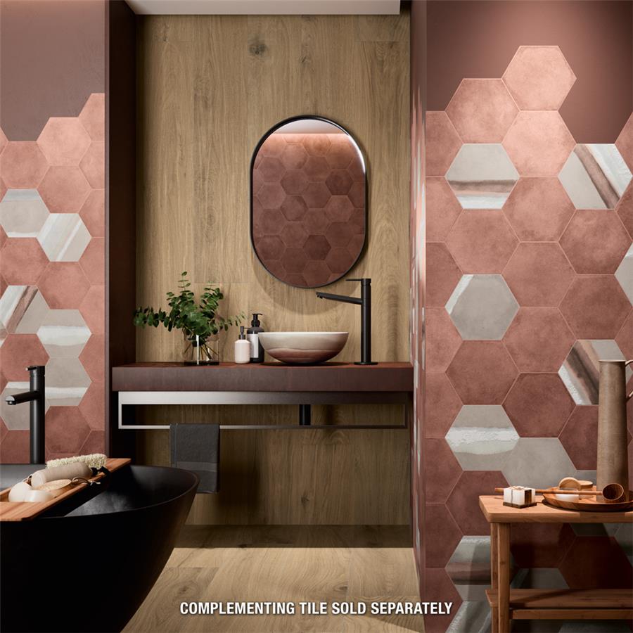 SomerTile - Matter Hexagon 7&quot; x 9&quot; Porcelain Tile - Taupe Red Room Scene