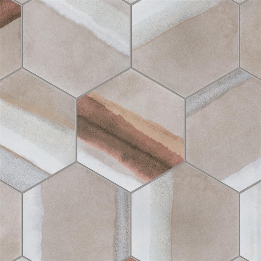 SomerTile - Matter Hexagon 7&quot; x 9&quot; Porcelain Tile - Taupe Red Dark Grout