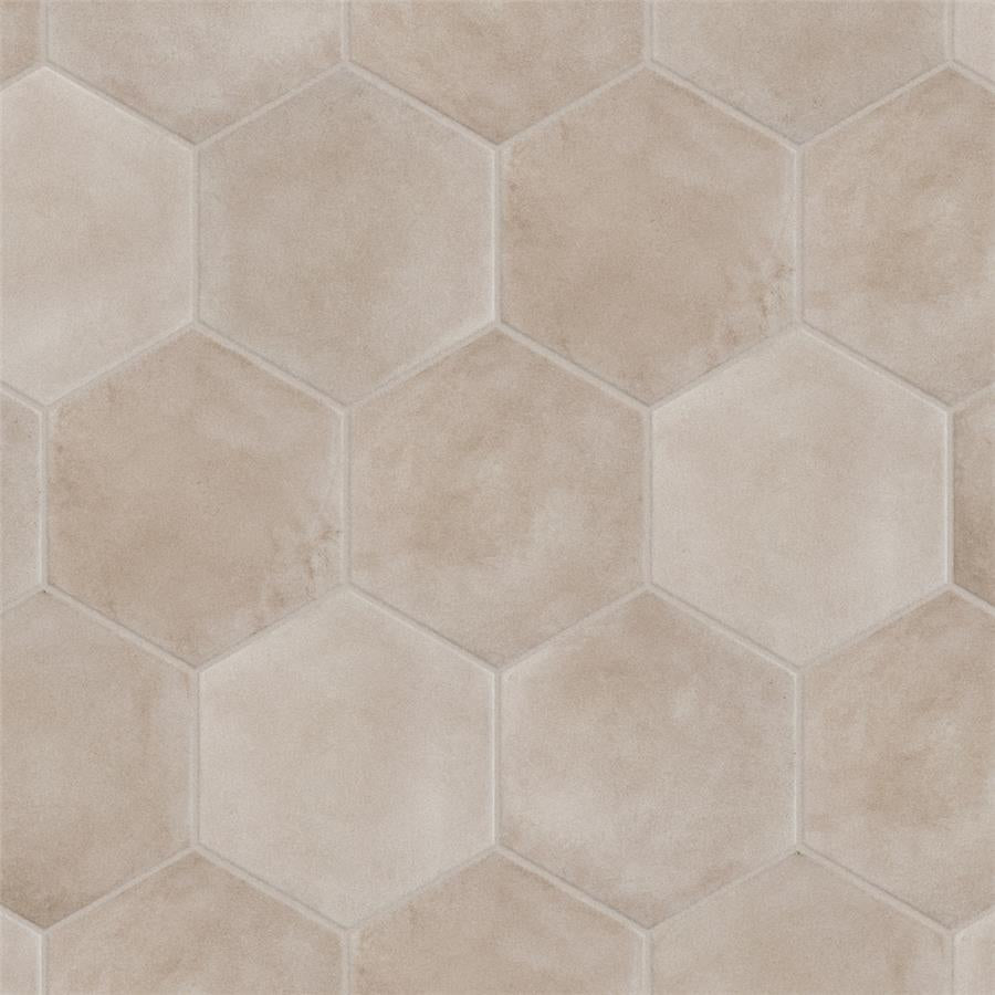 SomerTile - Matter Hexagon 7&quot; x 9&quot; Porcelain Tile - Taupe Dark Grout