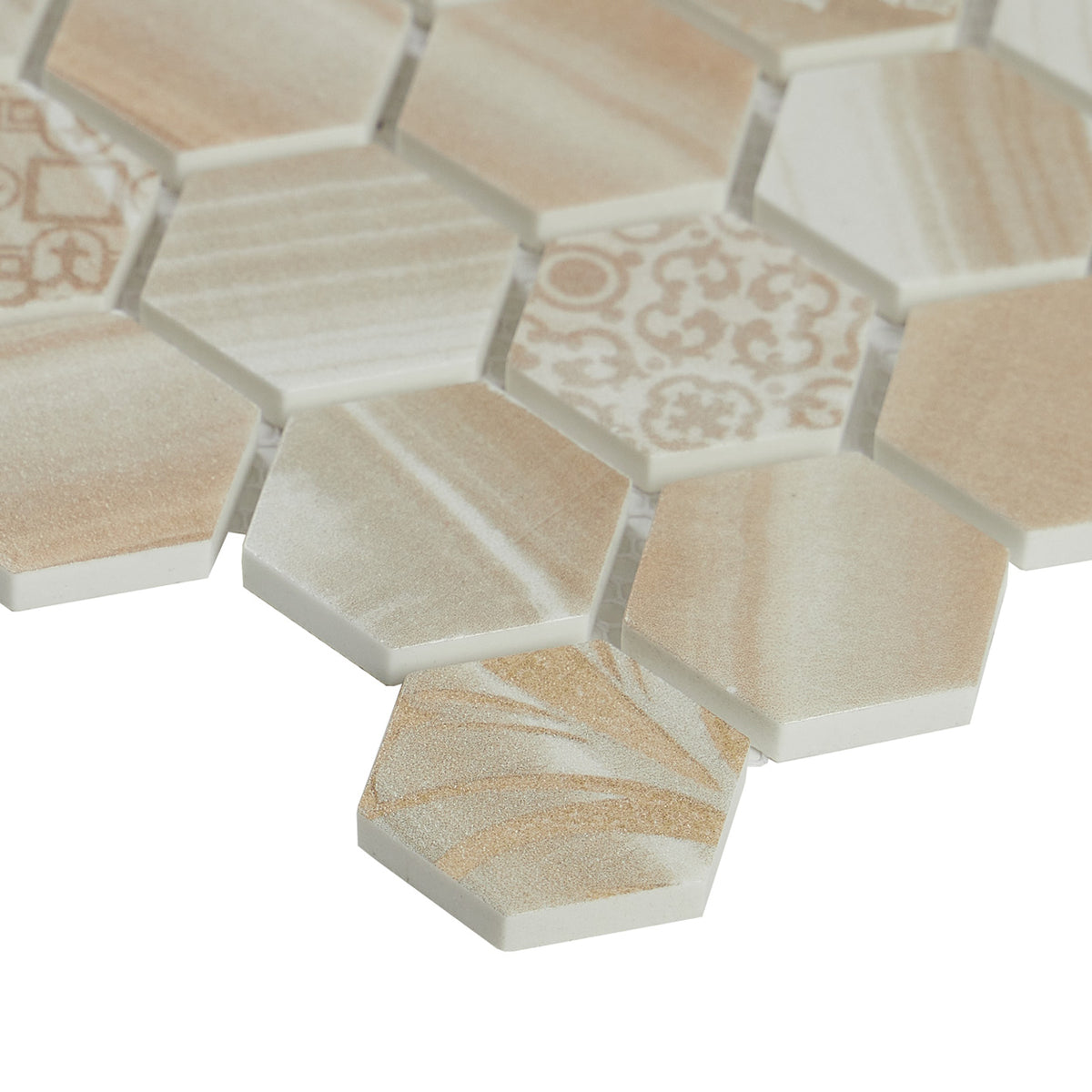 Lungarno Ceramics - Artisan Glass 1.5 in. Hexagon Mosaic - Onyx Close 2
