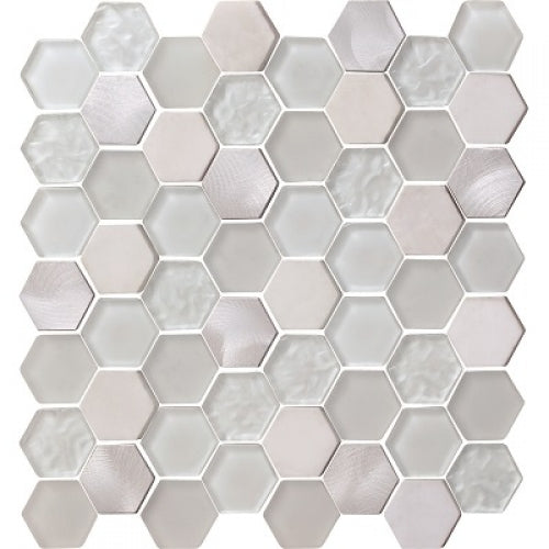 White Ceramic And Pearl Glass Hexagon Mosaic Tile