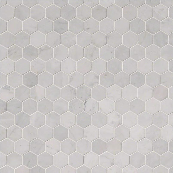 MSI - Carrara White 2&quot; Hexagon Marble Mosaic - Polished - Variation