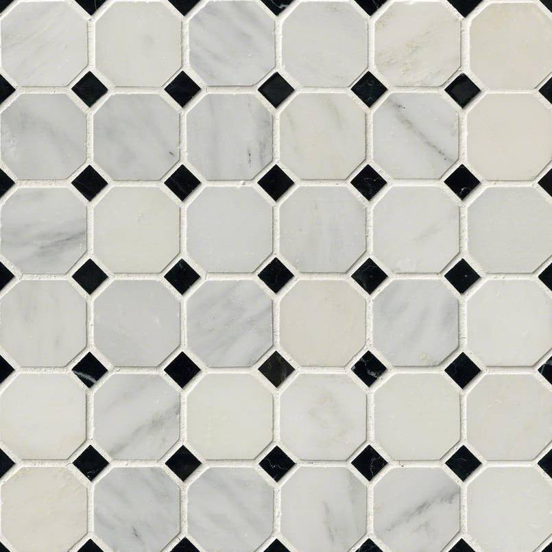 MSI - Greecian White 2&quot; Octagon Mosaic with Black 5/8 in. x 5/8 in. Accents - Polished