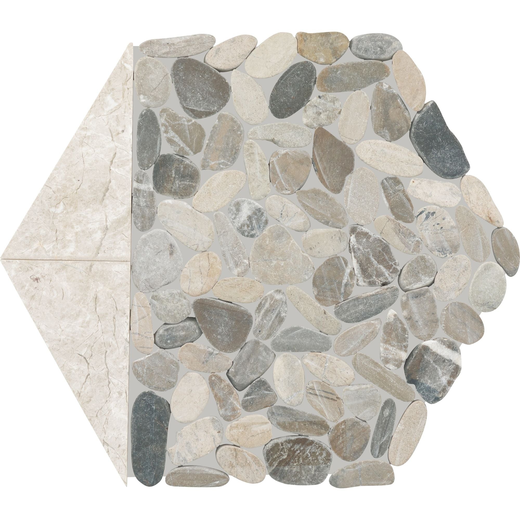 Daltile - Pebble Oasis Natural Stone Mosaic - Tri-Hex - Coal