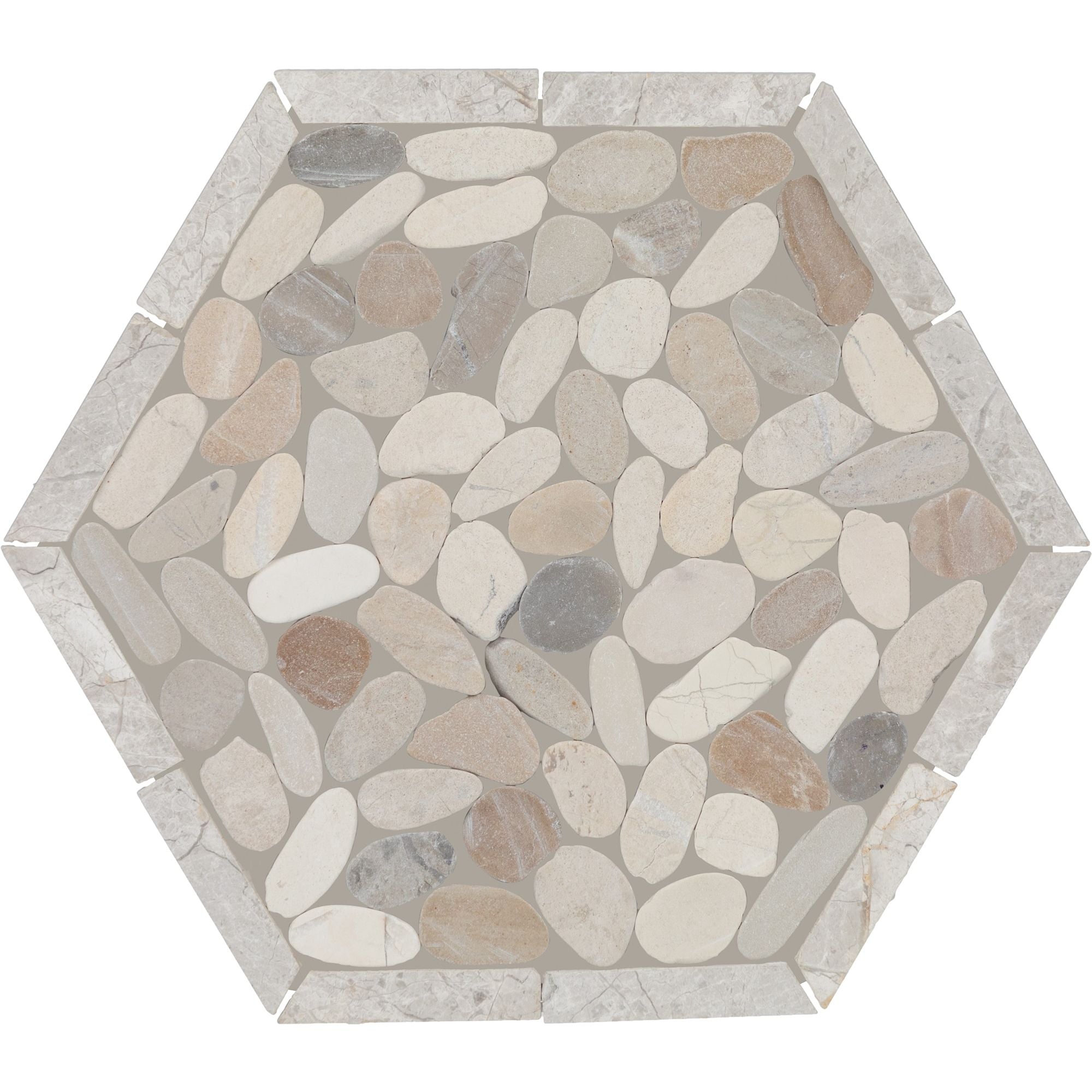 Daltile - Pebble Oasis Natural Stone Mosaic - Framed Hex - Seashell