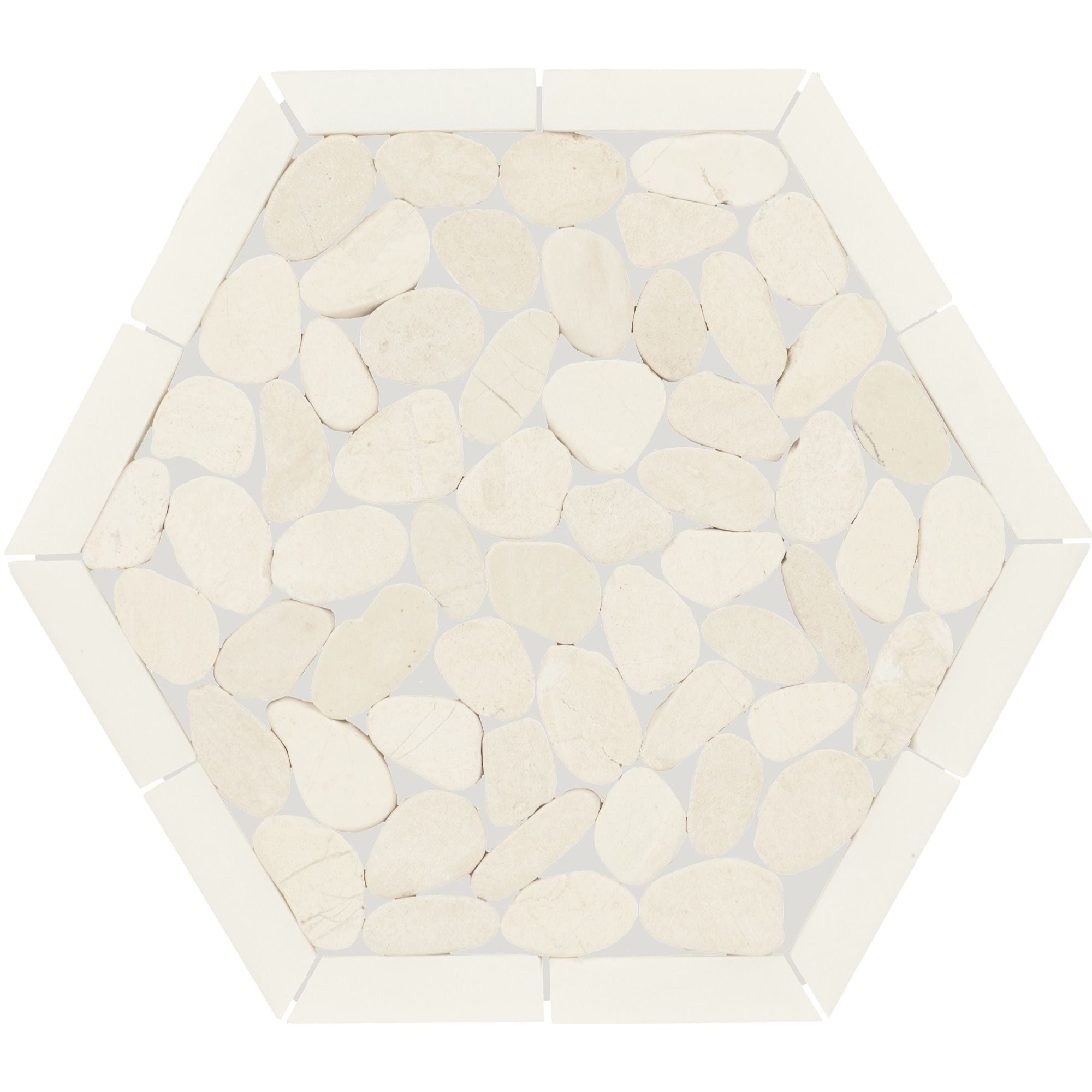 Daltile - Pebble Oasis Natural Stone Mosaic - Framed Hex - Icicle