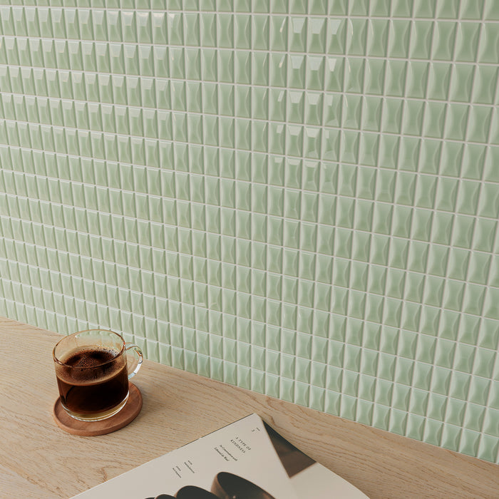 WOW - 3D Bars Collection - 5 in. x 10 in. Bevel Glossy Ceramic Wall Tile - Jade Installed