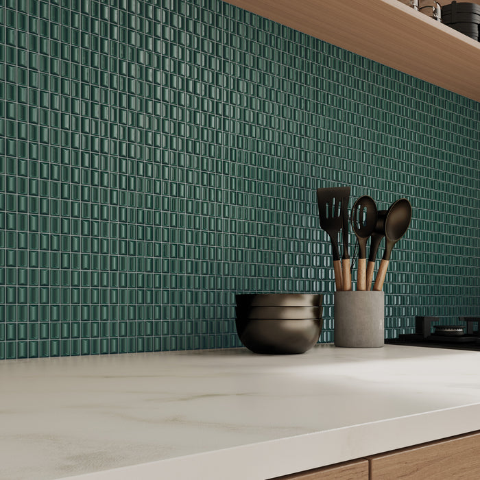 WOW - 3D Bars Collection - 5 in. x 10 in. Diamond Glossy Ceramic Wall Tile - Emerald Installed