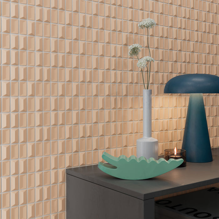 WOW - 3D Bars Collection - 5 in. x 10 in. Diamond Matte Ceramic Wall Tile - Topaz Installed