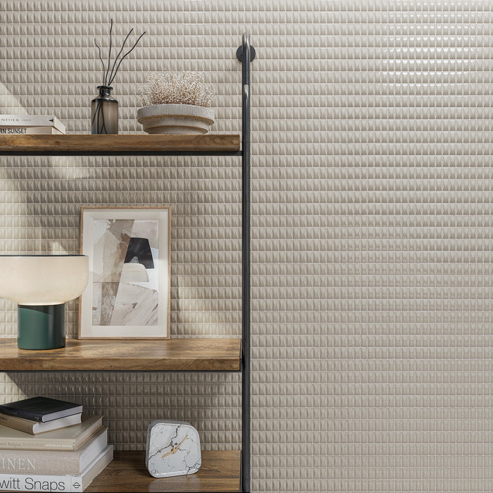 WOW - 3D Bars Collection - 5 in. x 10 in. Bevel Glossy Ceramic Wall Tile - Pearl Installed