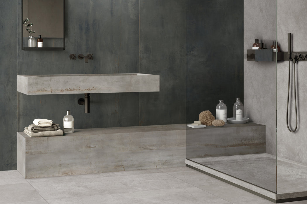 Bedrosians - Rebel 12" x 24" Floor & Wall Tile - Silver - Room scene