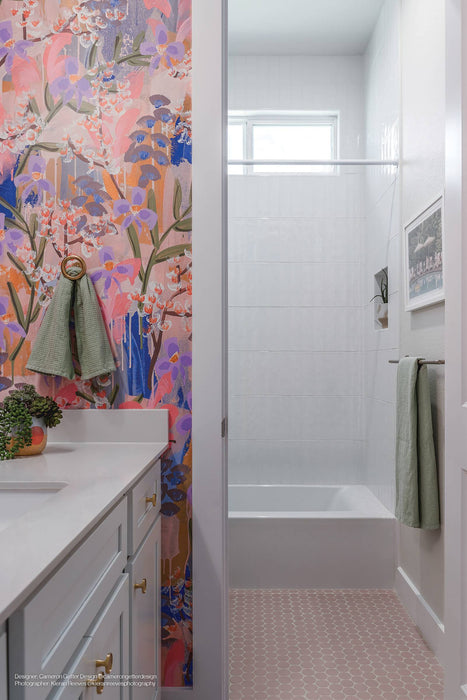 Bedrosians Tile & Stone - Makoto 2" Round Floor & Wall Mosaic - Momoiro Blush Installed