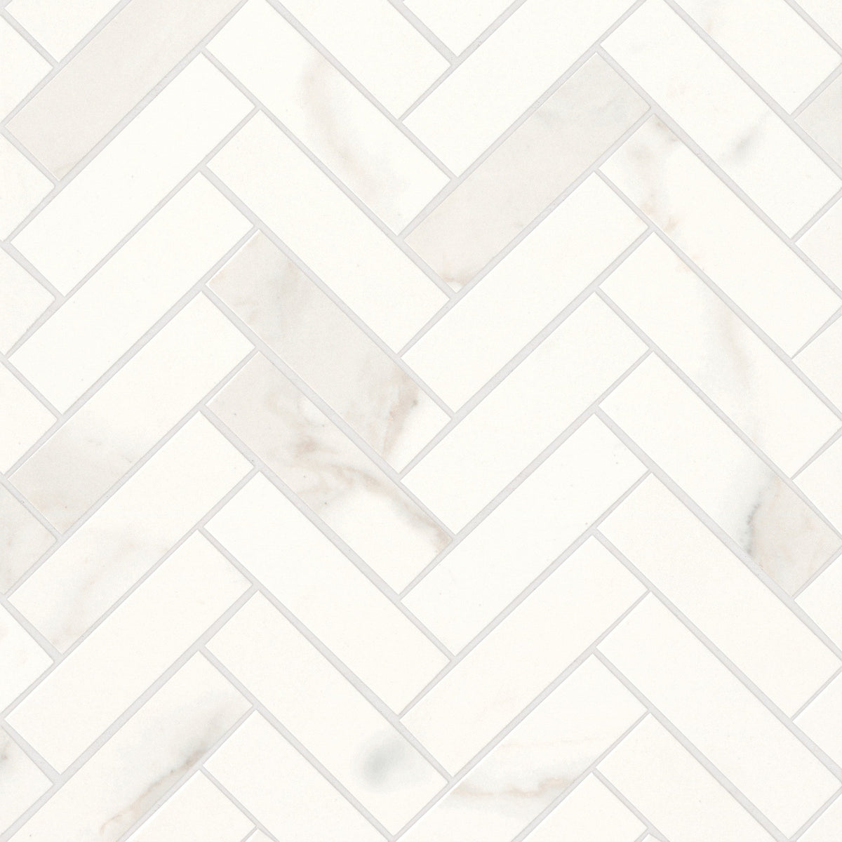 Bedrosians - Magnifica Encore - 1&quot; x 4&quot; Herringbone Mosaic - Calacatta Super White Polished