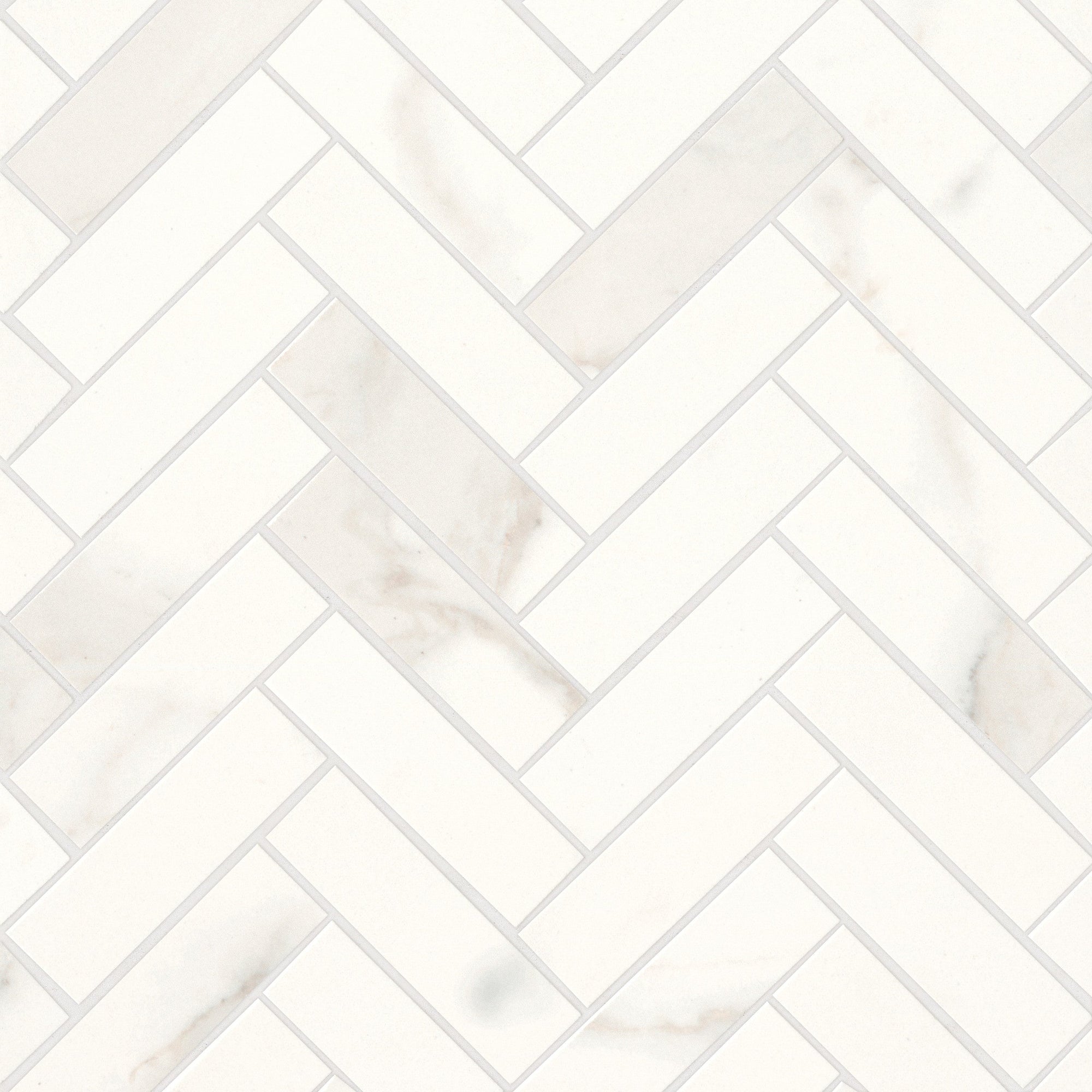 Bedrosians - Magnifica Encore - 1" x 4" Herringbone Mosaic - Calacatta Super White Honed