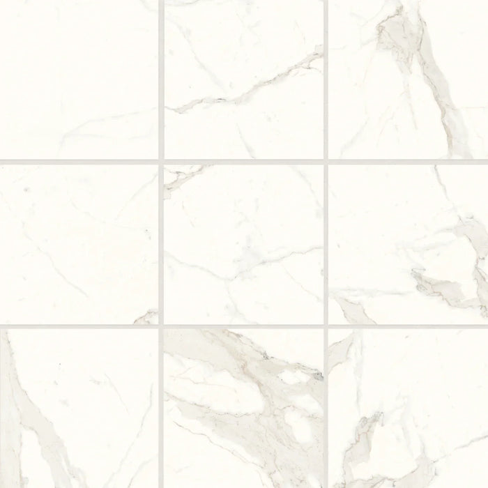 Bedrosians - Magnifica Encore - 4" x 4" Porcelain Mosaic - Calacatta Super White Honed
