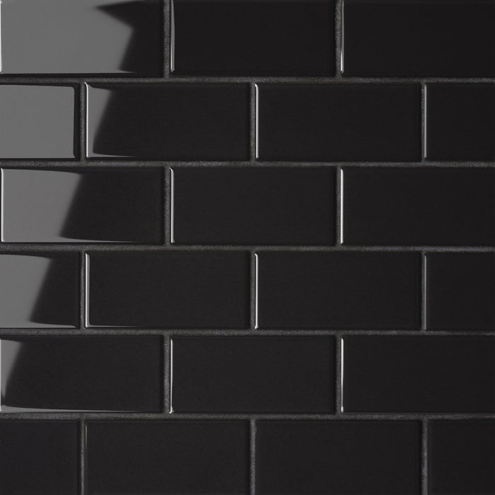 Bedrosians - Le Cafe 2" x 4" Off Set Glossy Porcelain Mosaic - Black