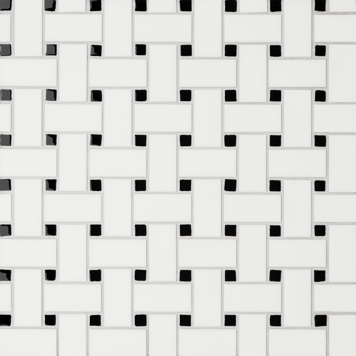 Bedrosians - Le Cafe 1&quot; x 2&quot; Basket Weave Porcelain Mosaic - White/Black with Glossy Dot