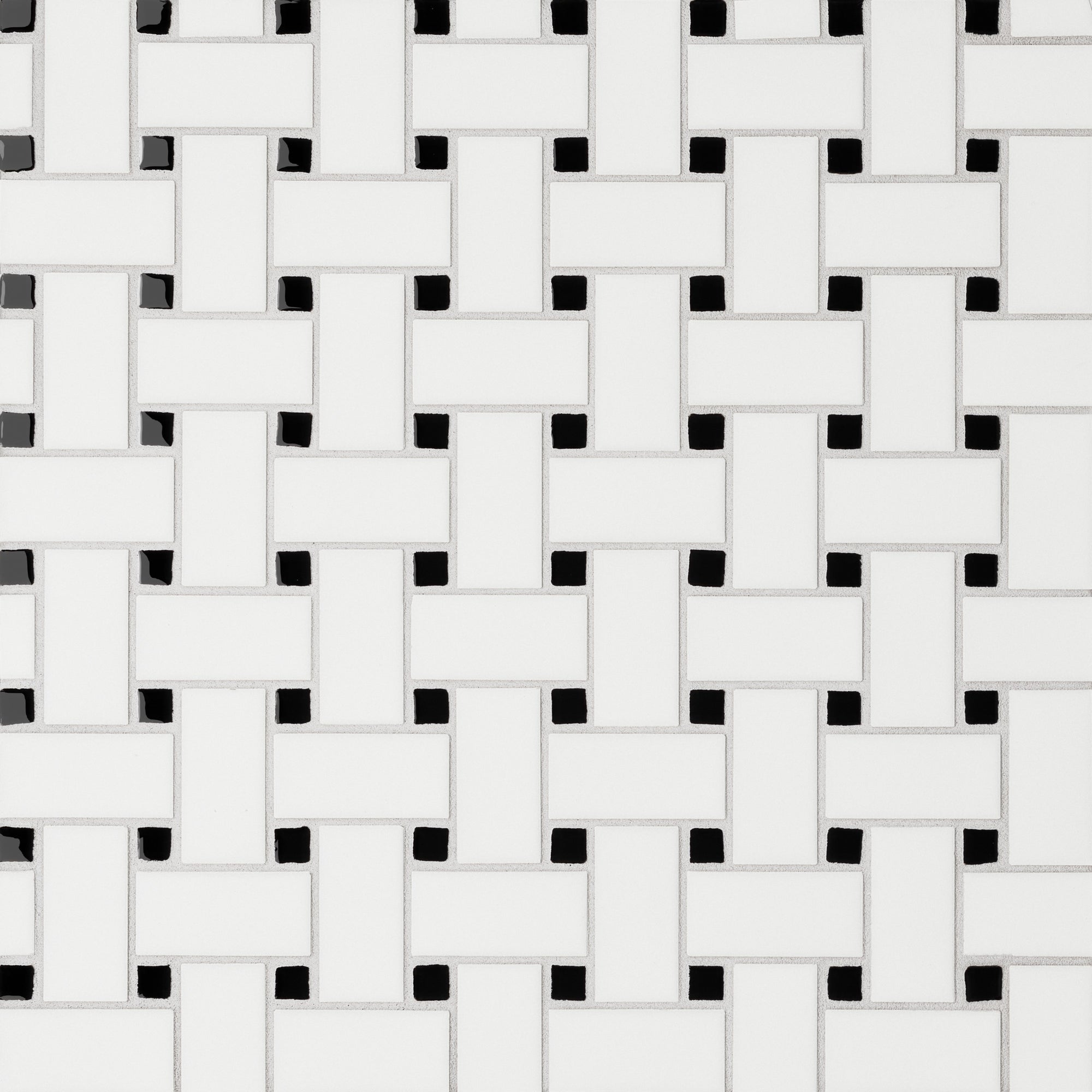 Bedrosians - Le Cafe 1" x 2" Basket Weave Porcelain Mosaic - White/Black with Glossy Dot
