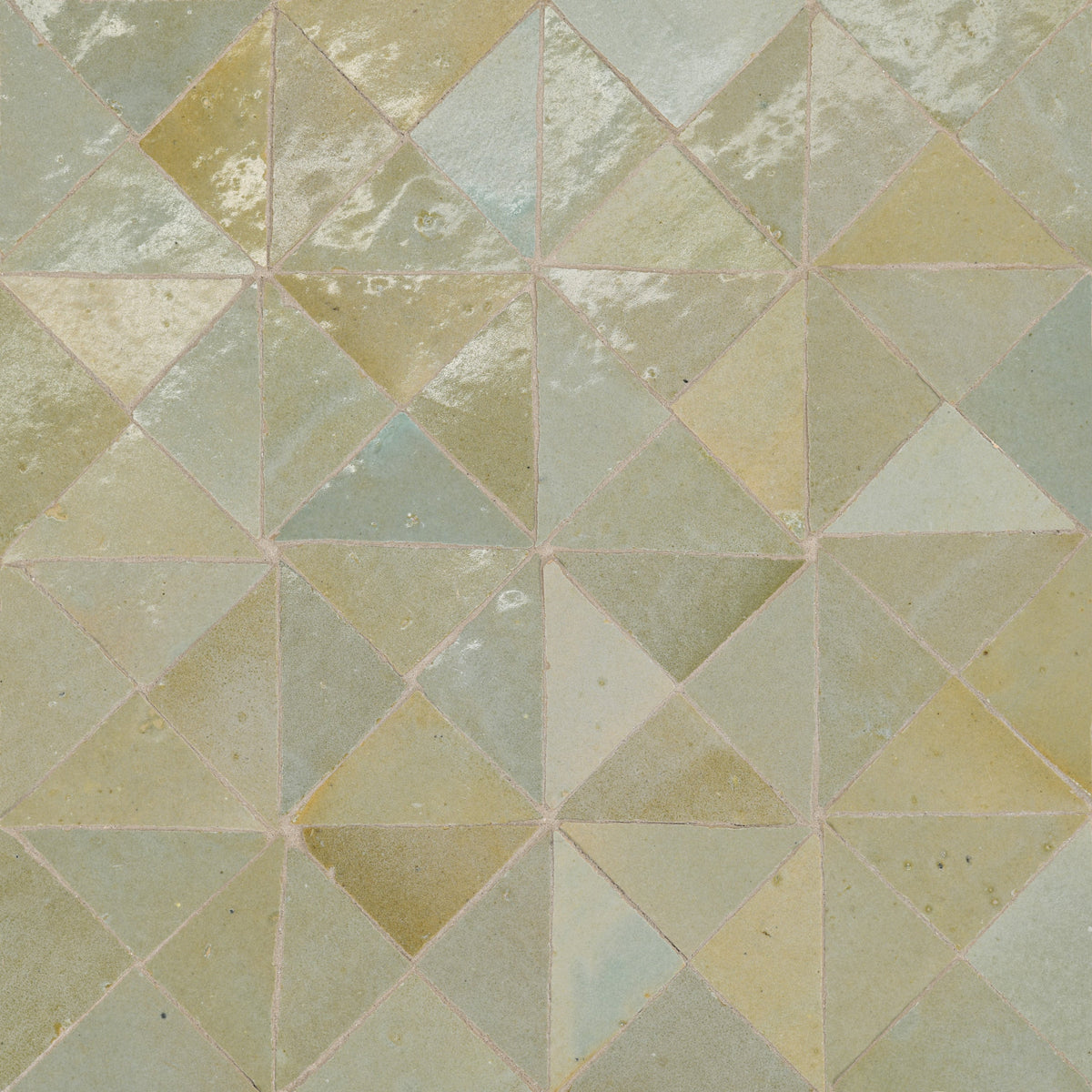 Bedrosians - Zagora - 12&quot; x 12&quot; Glossy Zellige Triangle Mosaic - Vert Gris