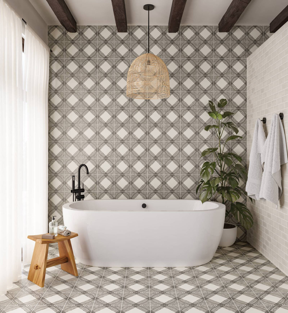 Bedrosians - Rothko 9&quot; x 9&quot; Field Tile - Linear Squares Installed