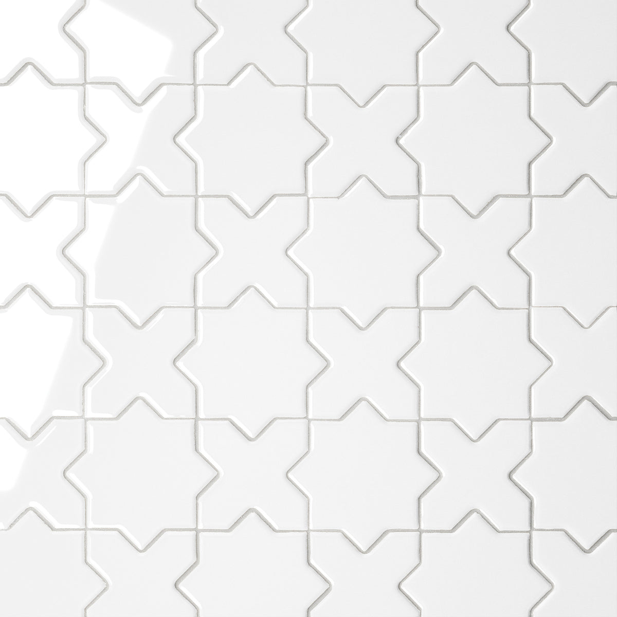 Bedrosians - Le Cafe 2&quot; x 2&quot; Cross and Star Glossy Porcelain Mosaic - White