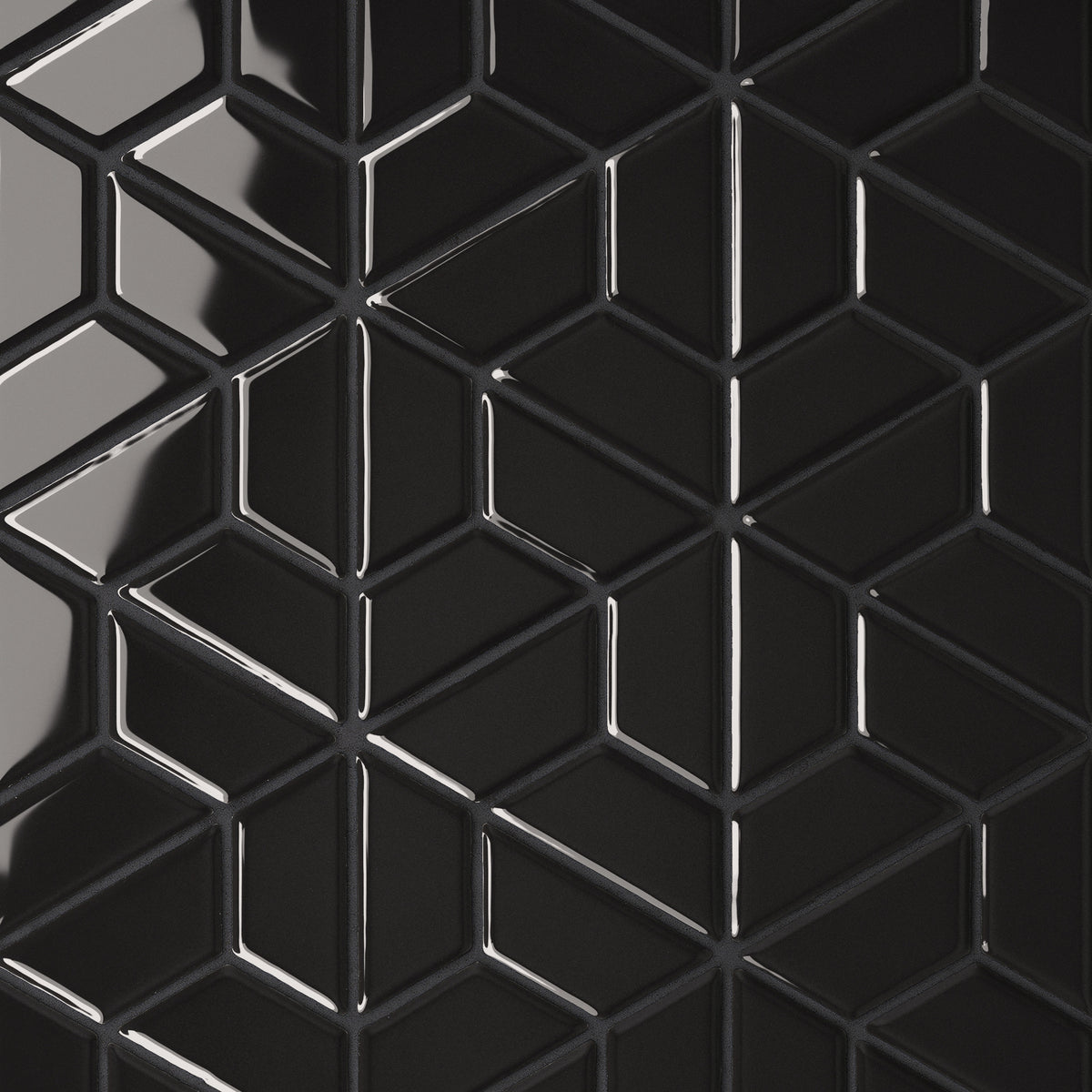 Bedrosians - Le Cafe 1&quot; x 2&quot; Half Hexagon Glossy Porcelain Mosaic - Black