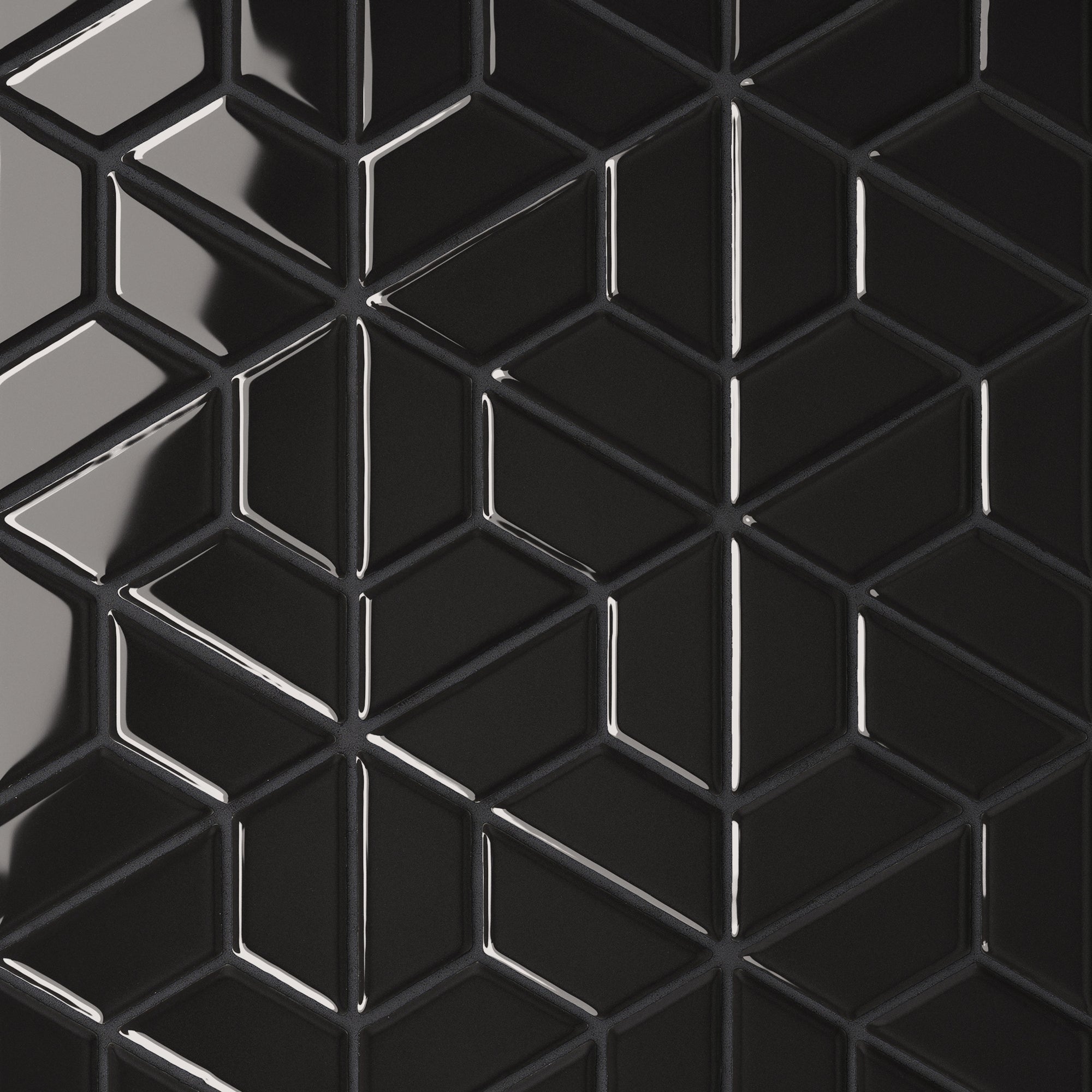 Bedrosians - Le Cafe 1" x 2" Half Hexagon Glossy Porcelain Mosaic - Black