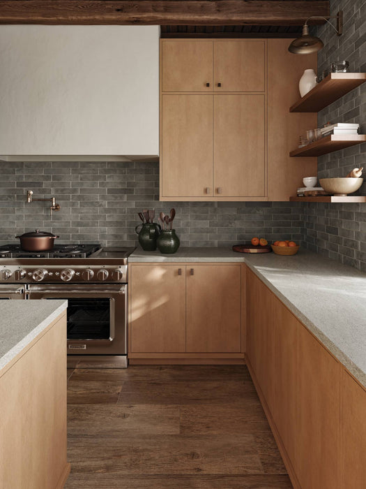 Bedrosians - Yorkwood 12" x 72" Matte Porcelain Field Tile - Brown Installed