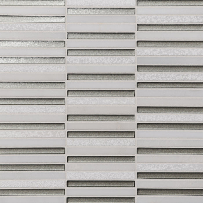 Bedrosians - Kaikos - 12" x 12" Glass and Stone Rectangle Mosaic - Gray and Oriental White