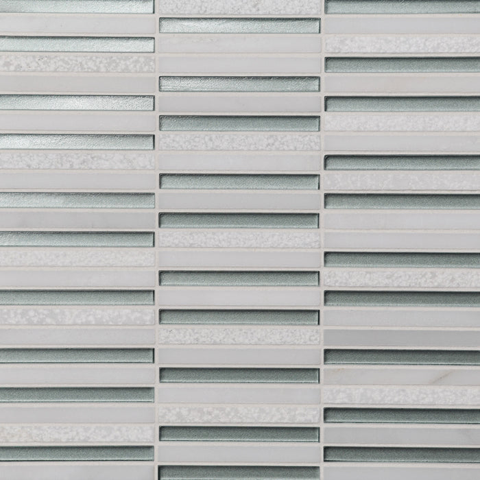 Bedrosians - Kaikos - 12" x 12" Glass and Stone Rectangle Mosaic - Light Green and Oriental White