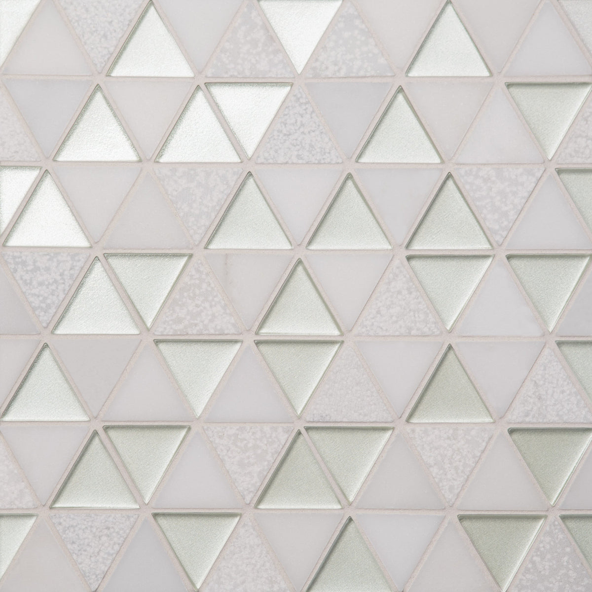 Bedrosians - Kaikos - 9&quot; x 10&quot; Glass and Stone Triangle Mosaic - Pearl and Oriental White