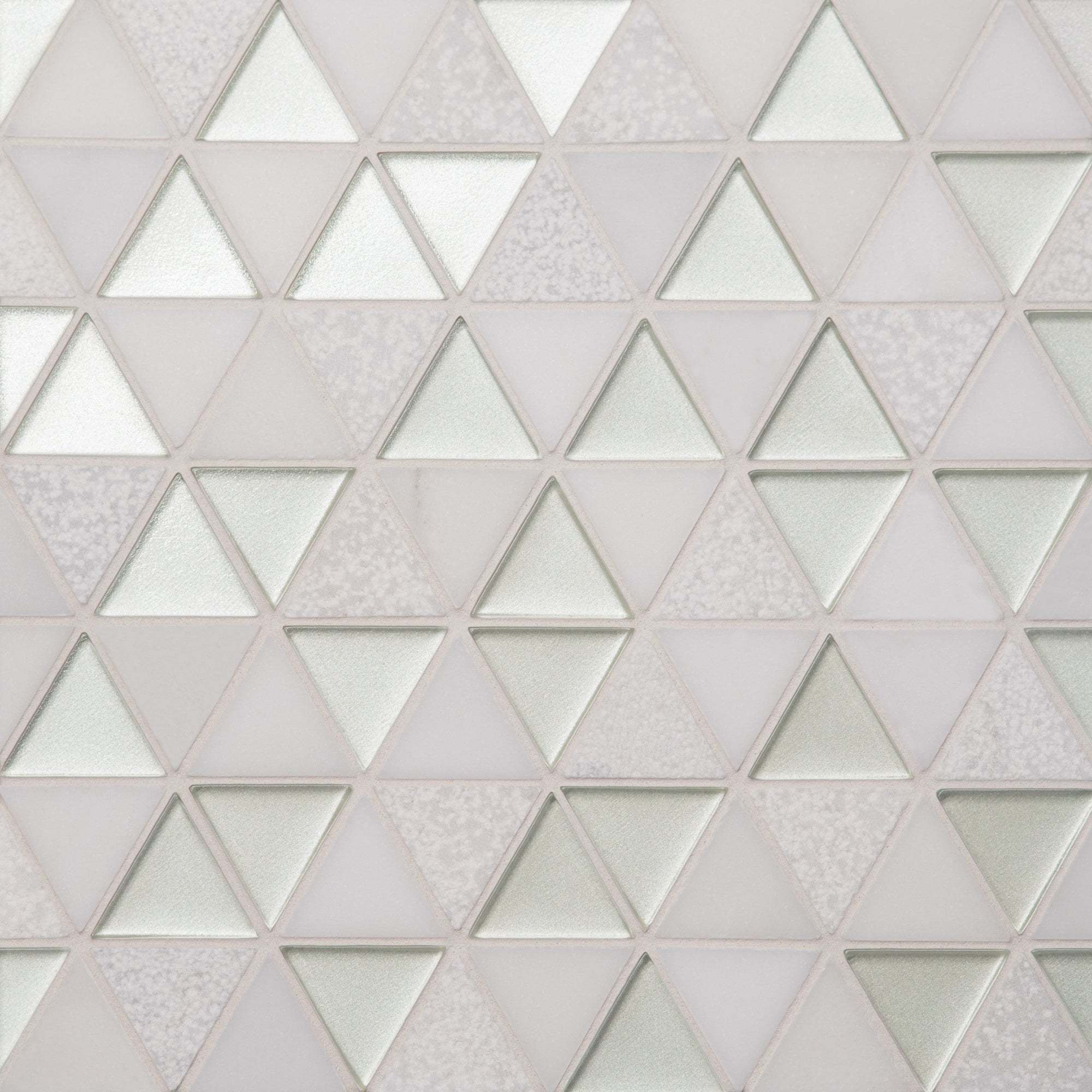 Bedrosians - Kaikos - 9" x 10" Glass and Stone Triangle Mosaic - Pearl and Oriental White